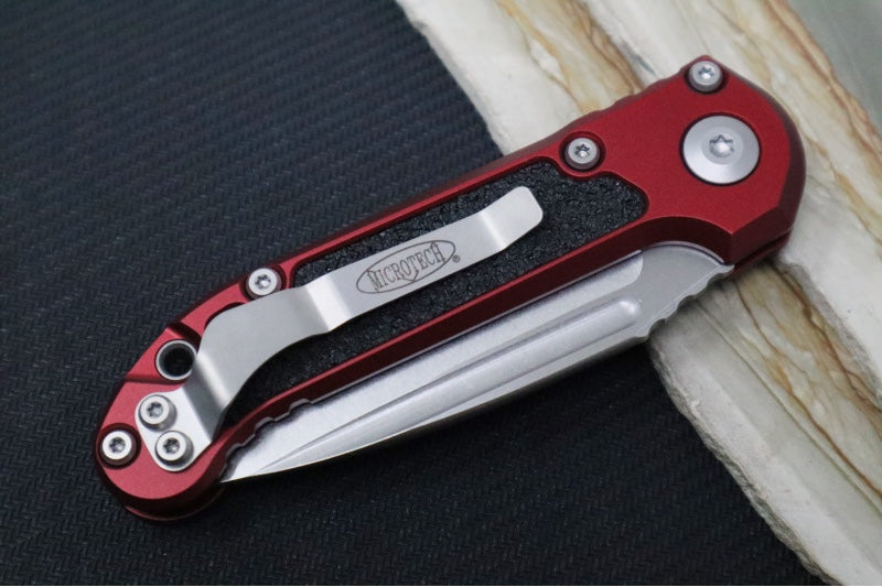 Microtech L.U.D.T Gen III - Stonewashed Finish / Drop Point Blade / Merlot Aluminum Handle & Black Traction Tape Inlay - 1135-10MR - Northwest Knives