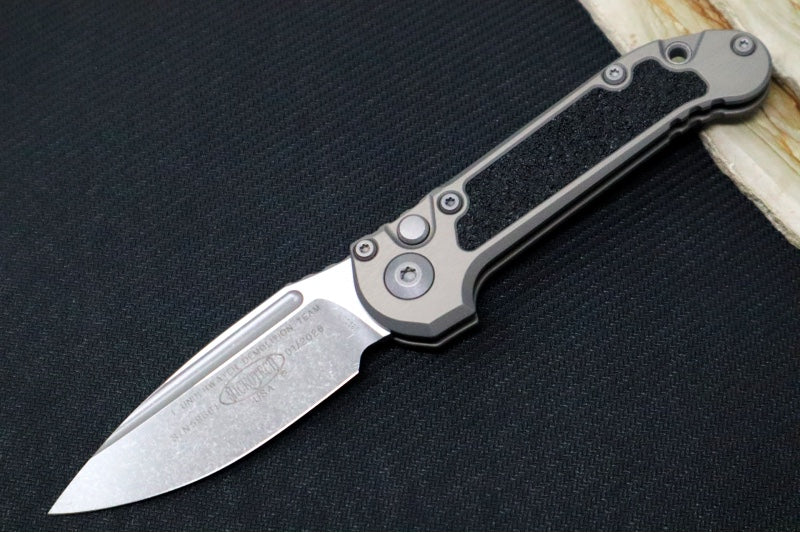 Microtech L.U.D.T Gen III - Apocalyptic Finish / Drop Point Blade / Natural Clear Aluminum Handle - 1135-10APNC - Northwest Knives