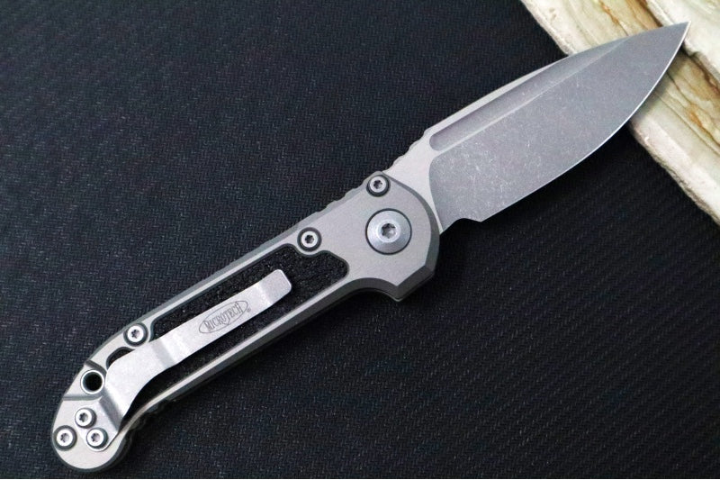 Microtech L.U.D.T Gen III - Apocalyptic Finish / Drop Point Blade / Natural Clear Aluminum Handle - 1135-10APNC - Northwest Knives