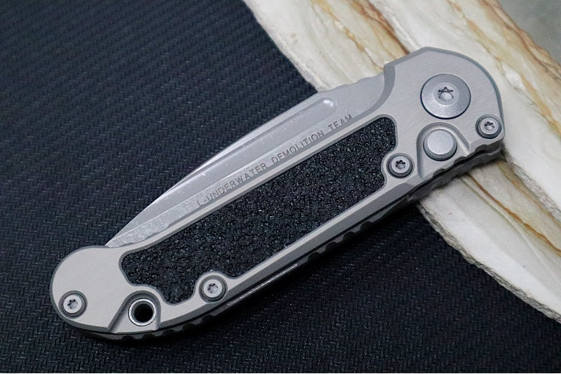 Microtech L.U.D.T Gen III - Apocalyptic Finish / Drop Point Blade / Natural Clear Aluminum Handle - 1135-10APNC - Northwest Knives