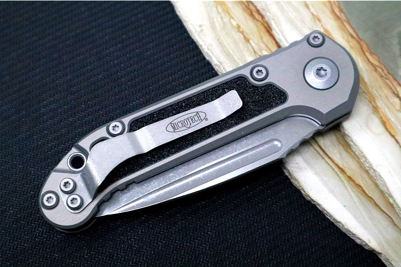 Microtech L.U.D.T Gen III - Apocalyptic Finish / Drop Point Blade / Natural Clear Aluminum Handle - 1135-10APNC - Northwest Knives