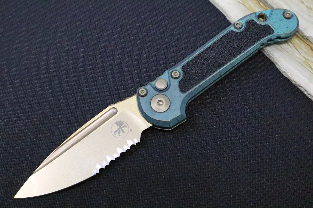 Microtech L.U.D.T Gen III Signature Series - Bronzed Stonewasdh Finish / Partially Serrated Clip Point Blade / Antique Green Anodized Titanium Handle & Textured Inlay / Bronzed Double Vapor Blasted Stainless Hardware - 1135-14MS3 - Northwest Knives