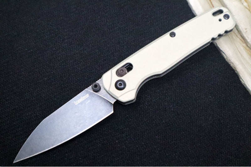 Kershaw Bel-Air Manual - Bright Nickel Anodized Aluminum Handle / Reverse Tanto Blade / BlackWash Finish / CPM-Magnacut Steel