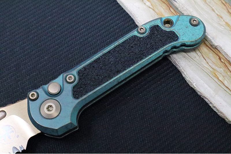 Microtech L.U.D.T Gen III Signature Series - Bronzed Stonewasdh Finish / Partially Serrated Clip Point Blade / Antique Green Anodized Titanium Handle & Textured Inlay / Bronzed Double Vapor Blasted Stainless Hardware - 1135-14MS3 - Northwest Knives