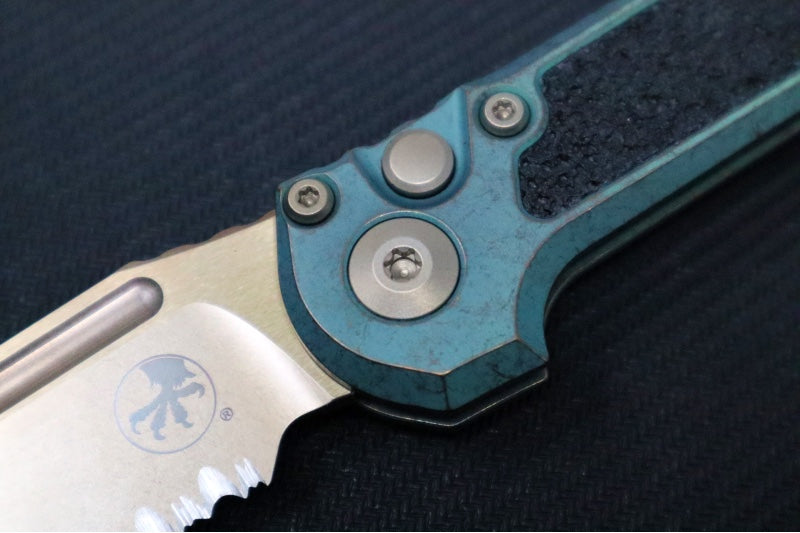 Microtech L.U.D.T Gen III Signature Series - Bronzed Stonewasdh Finish / Partially Serrated Clip Point Blade / Antique Green Anodized Titanium Handle & Textured Inlay / Bronzed Double Vapor Blasted Stainless Hardware - 1135-14MS3 - Northwest Knives