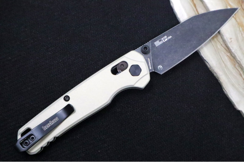 Kershaw Bel-Air Manual - Bright Nickel Anodized Aluminum Handle / Reverse Tanto Blade / BlackWash Finish / CPM-Magnacut Steel