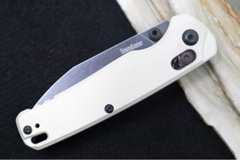 Kershaw Bel-Air Manual - Bright Nickel Anodized Aluminum Handle / Reverse Tanto Blade / BlackWash Finish / CPM-Magnacut Steel