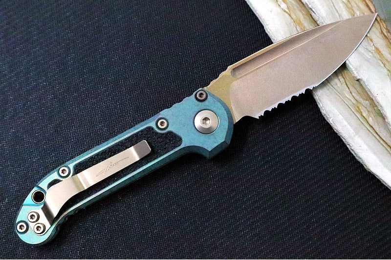 Microtech L.U.D.T Gen III Signature Series - Bronzed Stonewasdh Finish / Partially Serrated Clip Point Blade / Antique Green Anodized Titanium Handle & Textured Inlay / Bronzed Double Vapor Blasted Stainless Hardware - 1135-14MS3 - Northwest Knives