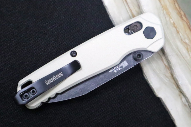 Kershaw Bel-Air Manual - Bright Nickel Anodized Aluminum Handle / Reverse Tanto Blade / BlackWash Finish / CPM-Magnacut Steel