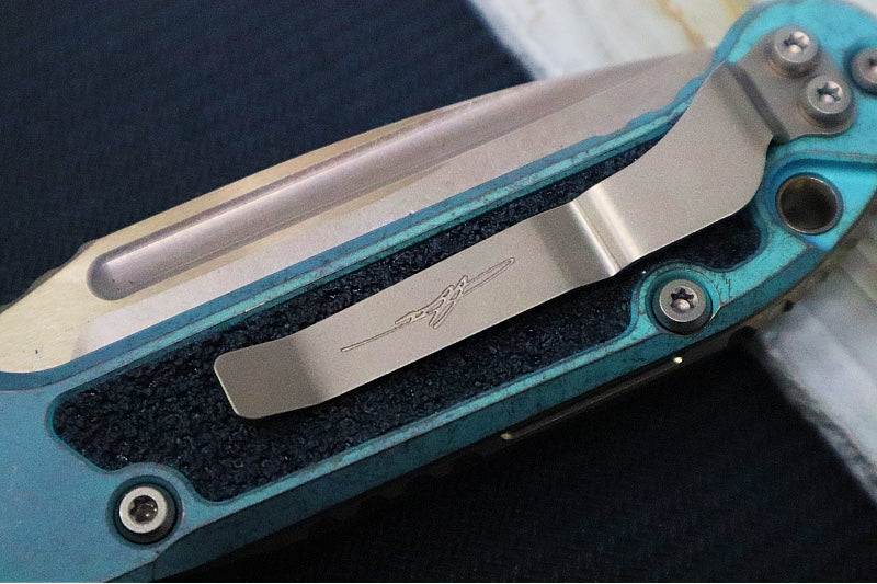 Microtech L.U.D.T Gen III Signature Series - Bronzed Stonewasdh Finish / Partially Serrated Clip Point Blade / Antique Green Anodized Titanium Handle & Textured Inlay / Bronzed Double Vapor Blasted Stainless Hardware - 1135-14MS3 - Northwest Knives