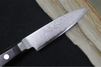 Kikuichi of Japan S33 Series - 3" Paring Knife - VG10 33 Layered Damascus - Black Dyed Stabilized Handle - Handcrafted in Nara, Japan