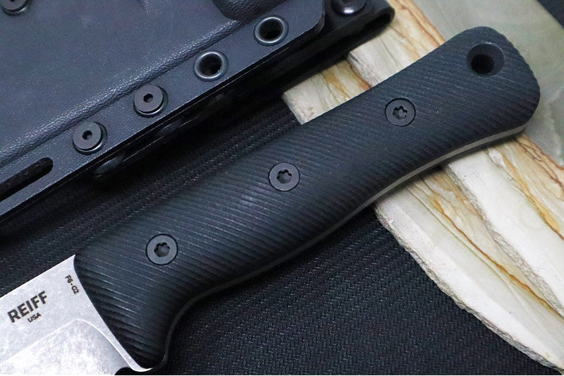 Reiff Knives F6 GEN2 Fixed Blade - Black Canvas Micarta Handle / CPM-3V Steel / Stonewashed Drop Point Blade / Black Kydex Sheath - Northwest Knives