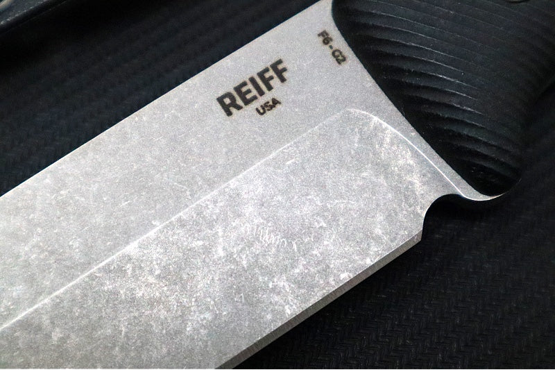 Reiff Knives F6 GEN2 Fixed Blade - Black Canvas Micarta Handle / CPM-3V Steel / Stonewashed Drop Point Blade / Black Kydex Sheath - Northwest Knives