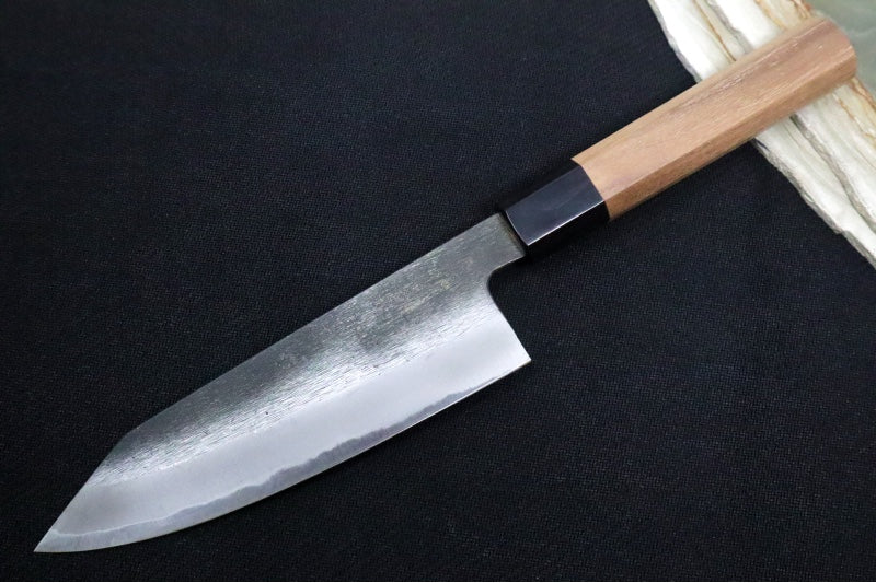 Kikuichi of Japan Kuro Series - 7" Santoku Knife - White #2 Carbon Steel - Octagonal Walnut Handle - Water Buffalo Horn Ferrule - Handcrafted in Nara Japan - Northwest Knives