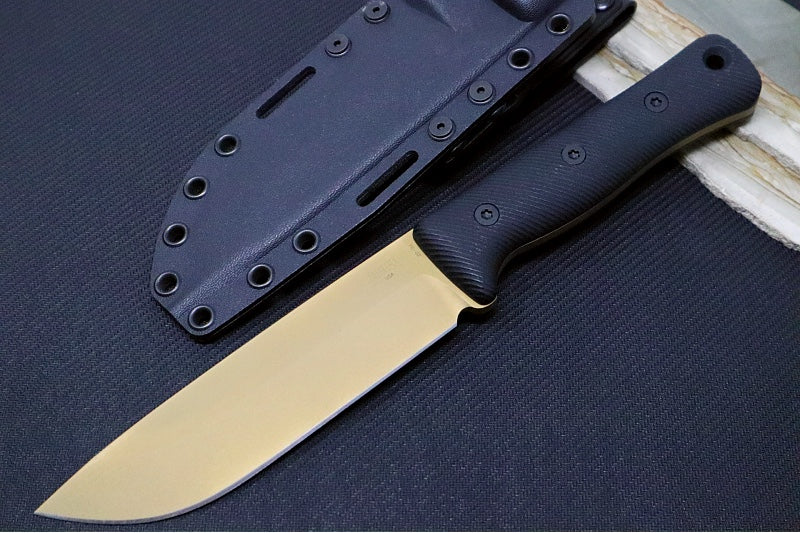 Reiff Knives F6 GEN2 Fixed Blade - Black Canvas Micarta Handle / CPM-3V Steel / Flat Dark Earth PVD Finished Drop Point Blade / Black Kydex Sheath - Northwest Knives
