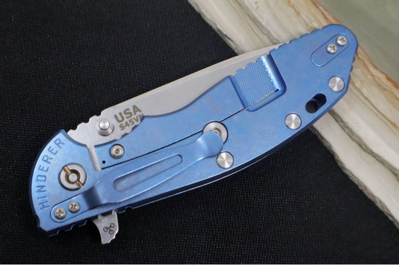 Rick Hinderer Knives XM-24 - 4" Spearpoint Blade / CPM-S45VN / Black G-10 / Stonewashed Blue Titanium Frame