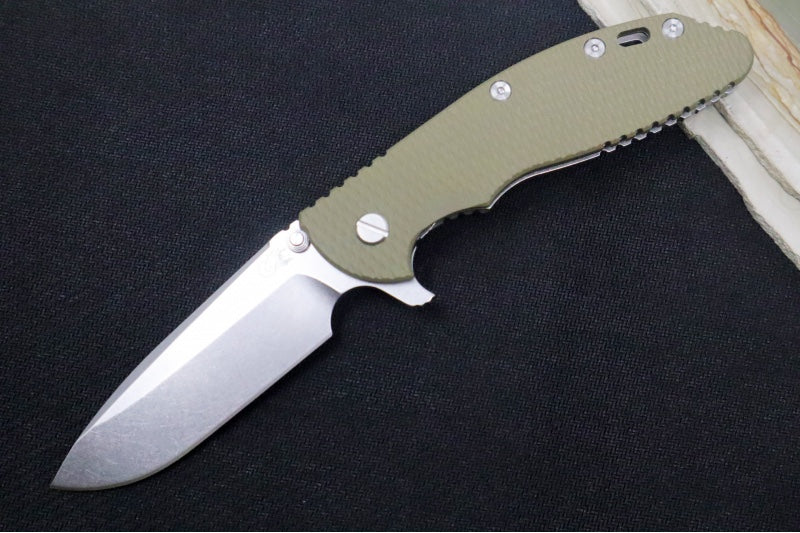 Rick Hinderer Knives XM-24 - 4" Spearpoint Blade / CPM-S45VN / OD Green G-10 / Stonewashed Titanium Frame