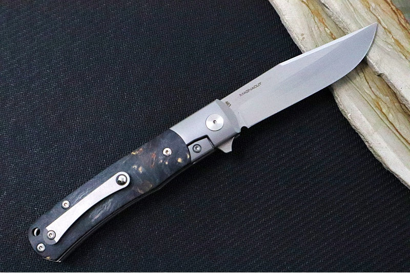 Garage Sale Boker TRPPR Flipper - CPM-MagnaCut Steel / Two-Tone Clip Point Blade / Curly Birch Wood Handles with Titanium Bolsters 112098 - Northwest Knives