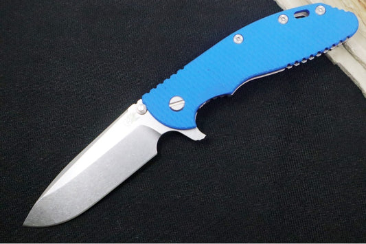 Rick Hinderer Knives XM-24 - 4" Spearpoint Blade / CPM-S45VN / Blue G-10 / Stonewashed Titanium Frame