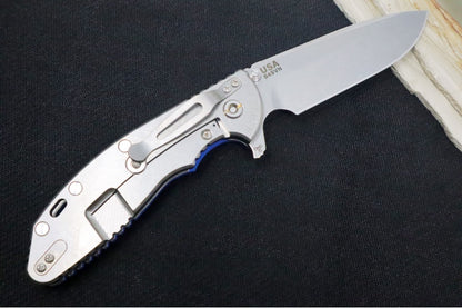 Rick Hinderer Knives XM-24 - 4" Spearpoint Blade / CPM-S45VN / Blue G-10 / Stonewashed Titanium Frame
