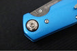 Garage Sale Boker 1969 Z28 Damascus - Blue Anodized Handle Scales / Drop Point Blade / Chad Nichols Tread Pattern Damascus 111101DAM - Northwest Knives