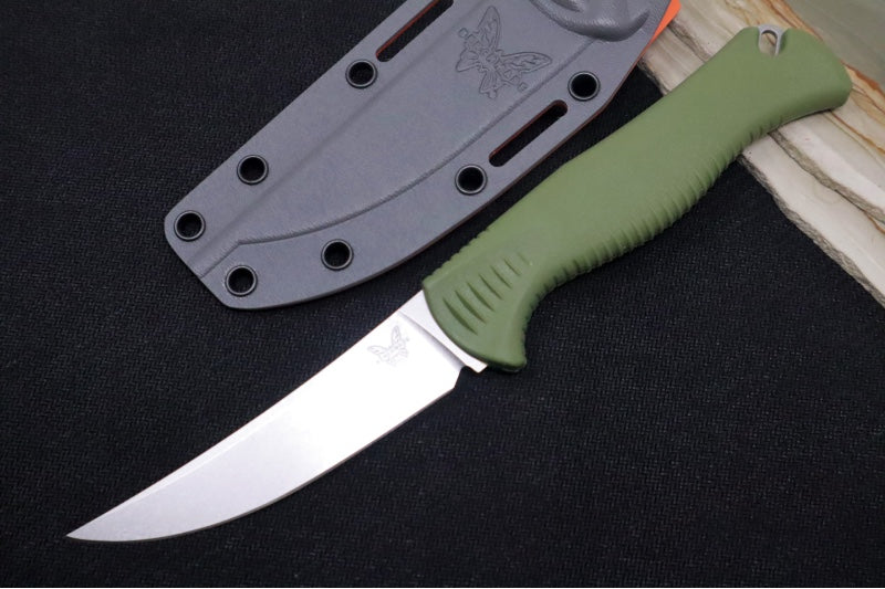 Benchmade 15505 Meatcrafter 4" - Dark Olive Green Santroprene Handle Scales / CPM-154 Steel / Stonewashed Trailing Point Blade
