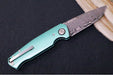 Garage Sale Boker 1969 Mach-1 Damascus - Green Anodized Aluminum Handle Scales / Drop Point Blade / Chad Nichols Wavepool Pattern Damascus 111102DAM - Northwest Knives