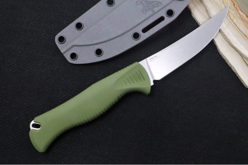 Benchmade 15505 Meatcrafter 4" - Dark Olive Green Santroprene Handle Scales / CPM-154 Steel / Stonewashed Trailing Point Blade