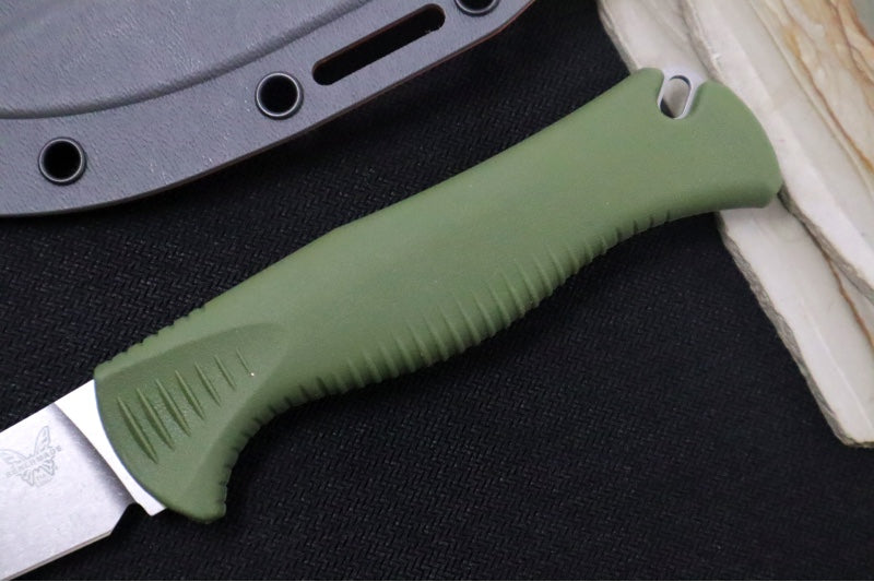 Benchmade 15505 Meatcrafter 4" - Dark Olive Green Santroprene Handle Scales / CPM-154 Steel / Stonewashed Trailing Point Blade