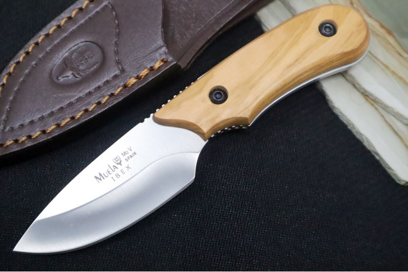 Muela Knives IBEX-8.OL Fixed Blade - Olive Wood Handle / X50CrMoV15 Stainless Blade / Leather Sheath