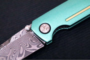 Garage Sale Boker 1969 Mach-1 Damascus - Green Anodized Aluminum Handle Scales / Drop Point Blade / Chad Nichols Wavepool Pattern Damascus 111102DAM (2) - Northwest Knives