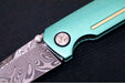 Garage Sale Boker 1969 Mach-1 Damascus - Green Anodized Aluminum Handle Scales / Drop Point Blade / Chad Nichols Wavepool Pattern Damascus 111102DAM (2) - Northwest Knives