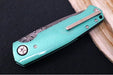 Garage Sale Boker 1969 Mach-1 Damascus - Green Anodized Aluminum Handle Scales / Drop Point Blade / Chad Nichols Wavepool Pattern Damascus 111102DAM (2) - Northwest Knives