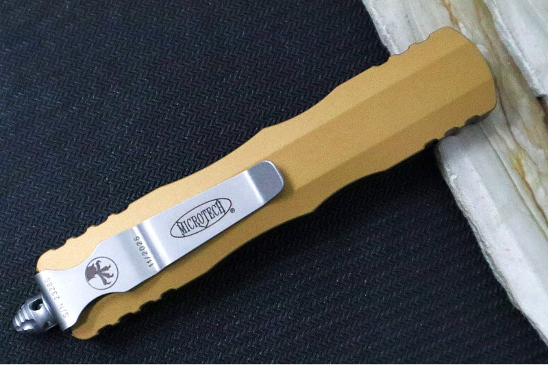 Microtech Dirac OTF - Stonewash Finish / Double Edge / Tan Anodized Aluminum Handle 225-10TA - Northwest Knives