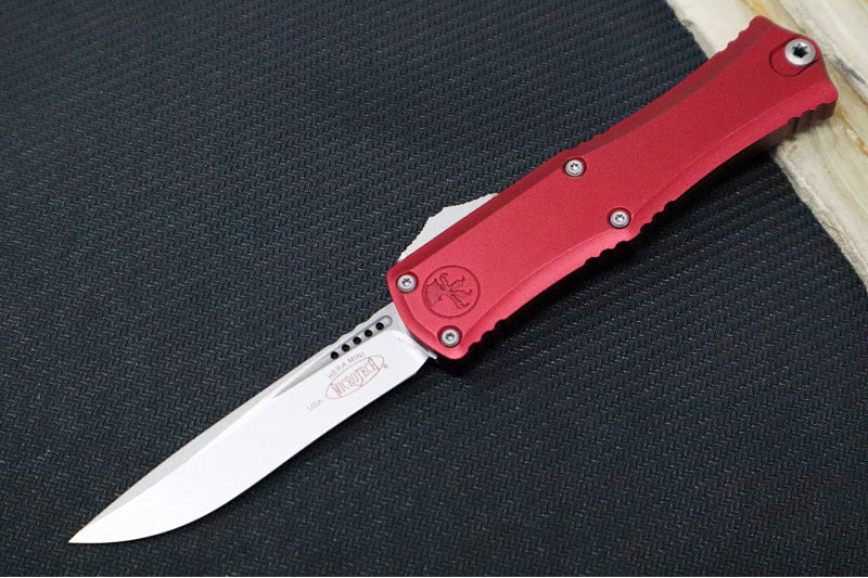 Microtech Mini Hera II OTF - Single Edge Blade / Stonewash Finish / Merlot Anodized Aluminum Handle 1705M-10MR - Northwest Knives