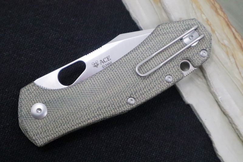 GiantMouse Atelier Folder - Elmax Steel / Clip Point Blade / Green Canvas Micarta Handle ATELIER-GRN-CANVAS