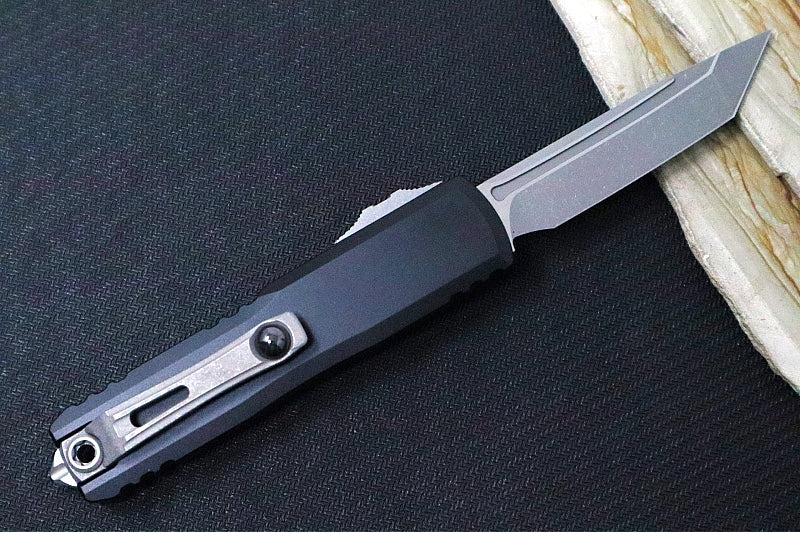 Microtech UTX-85 OTF Gen IV- Tanto Blade / Apocalyptic Finish / Black Anodized Aluminum Handle 12334-10AP - Northwest Knives