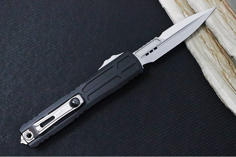 Microtech Ultratech  EX ZBP (Zero Blade Play) OTF Signature Series - Stonewash Finish / Bayonet Blade / Black Anodized Aluminum Handle 1120EX-10S - Northwest Knives