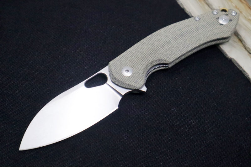 GiantMouse Biblio XL Folder - Elmax Steel / Drop Point Blade / Green Canvas Micarta Handle BIBLIO-XL-GRN-ELMAX