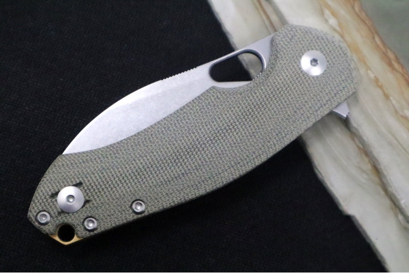 GiantMouse Biblio XL Folder - Elmax Steel / Drop Point Blade / Green Canvas Micarta Handle BIBLIO-XL-GRN-ELMAX