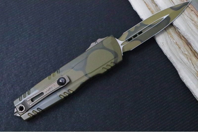 Microtech Luminary ZBP Signature Series OTF - Dagger Blade / Backwoods Olive Camo Finish / Tritum Button Insert 1270-1WOOCS - Northwest Knives