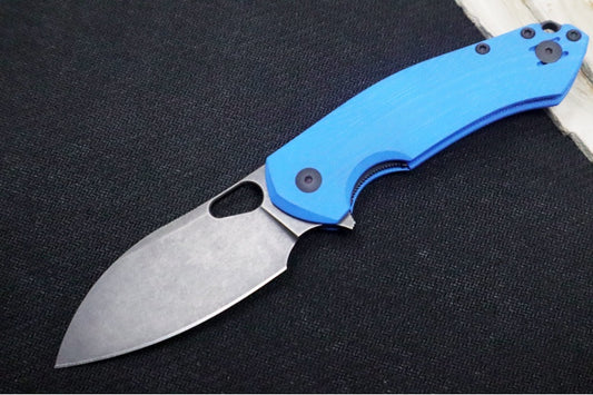 GiantMouse Biblio XL Folder - Vanadis 4 Extra Steel / Drop Point Blade / Blue G-10 Handle / Darkwash Blade Finish BIBLIO-XL-BLUE-G10