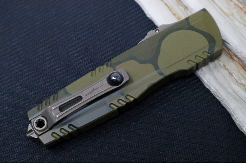 Microtech Luminary ZBP Signature Series OTF - Dagger Blade / Backwoods Olive Camo Finish / Tritum Button Insert 1270-1WOOCS - Northwest Knives