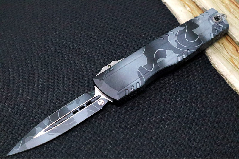 Microtech Luminary ZBP Signature Series OTF - Dagger Blade / Topographic Urban Camo Finish / Tritum Button Insert 1270-1TPUCS - Northwest Knives