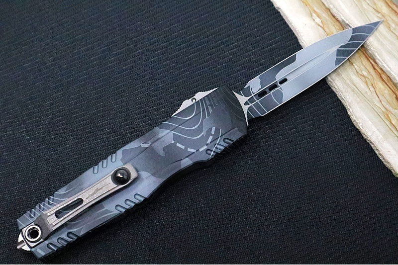 Microtech Luminary ZBP Signature Series OTF - Dagger Blade / Topographic Urban Camo Finish / Tritum Button Insert 1270-1TPUCS - Northwest Knives