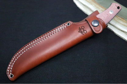 GiantMouse GMF4 Fixed Blade - Bohler N690 Steel / Clip Point Blade / Red Canvas Micarta Handle / Brown Leather Sheath GMF4-RED-PVD