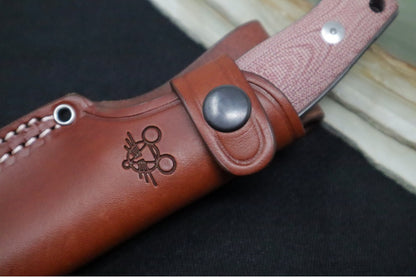 GiantMouse GMF4 Fixed Blade - Bohler N690 Steel / Clip Point Blade / Red Canvas Micarta Handle / Brown Leather Sheath GMF4-RED-PVD