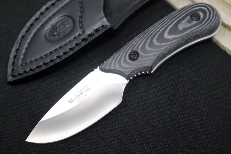 Muela Knives IBEX-8M Fixed Blade - Black Micarta Handle / 440C Stainless Blade / Leather Sheath