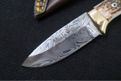 Muela Knives COL-7DAM Fixed Blade - Stag Horn Handle / Damascus Stainless Blade / Leather Sheath