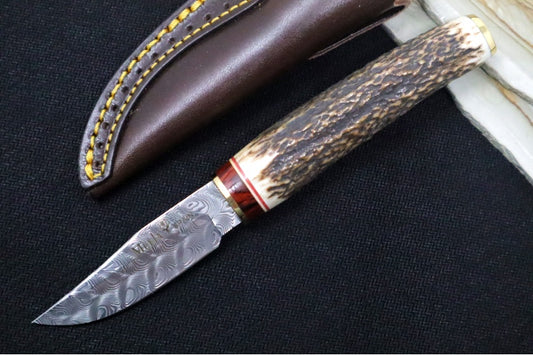 Muela Knives BW-6DAM Fixed Blade - Stag Horn Handle / Damascus Stainless Blade / Leather Sheath